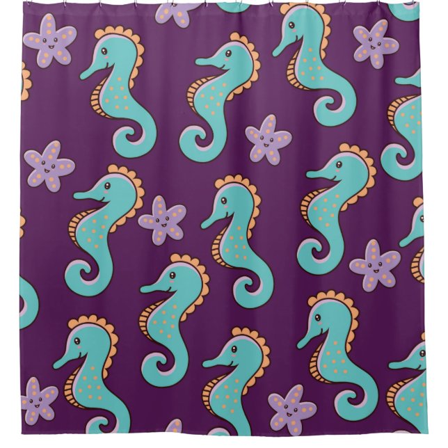 childish nautical seamless pattern with seahorses  shower curtain (Front)