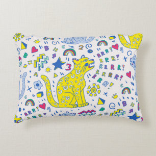 childish pattern with tiger,letters,rainbows,numbe accent pillow