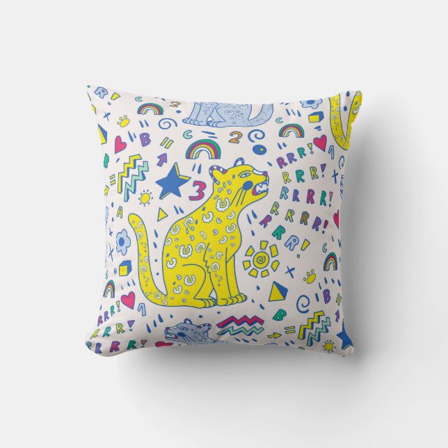 childish pattern with tiger,letters,rainbows,numbe throw pillow (Front)