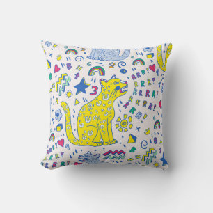 childish pattern with tiger,  letters,  rainbows,  throw pillow