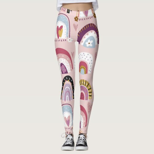 Childish Rainbows Flowers Hearts Pattern Leggings