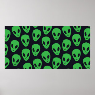 Childish seamless pattern with aliens faces ufo poster