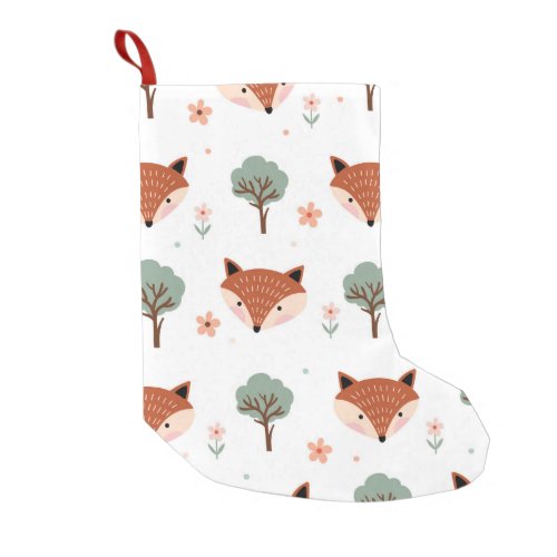 Childish seamless pattern with foxes and trees small christmas stocking