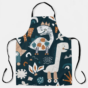 Childish seamless pattern with hand drawn dinosaur apron