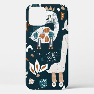 Childish seamless pattern with hand drawn dinosaur iPhone 12 case