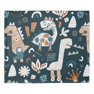 Childish seamless pattern with hand drawn dinosaur duvet cover