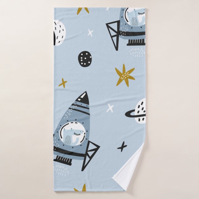 Childish seamless pattern with hand drawn space el bath towel (Bath Towel)
