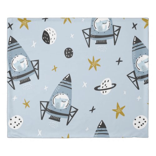 Childish seamless pattern with hand drawn space el duvet cover