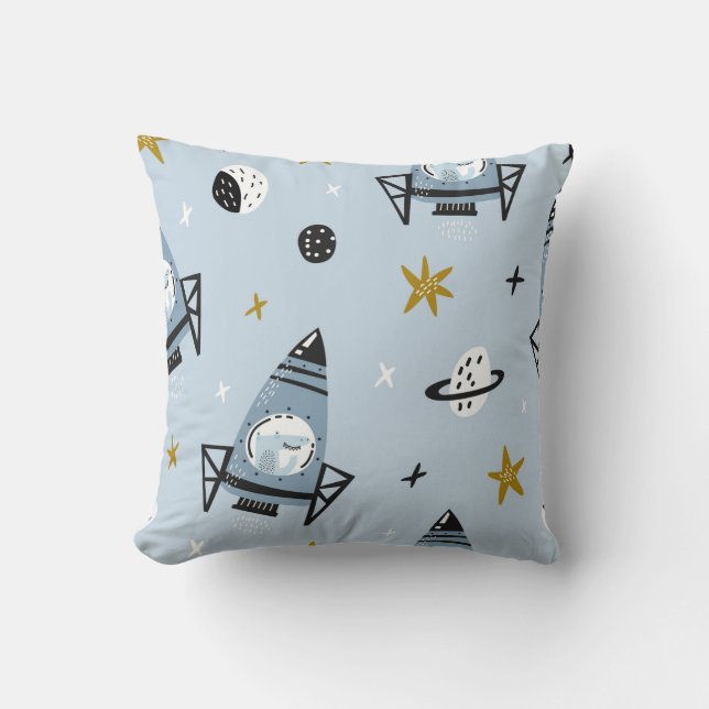 Childish seamless pattern with hand drawn space el throw pillow (Front)