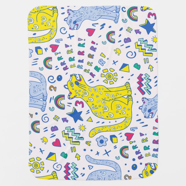 Childish Tiger and Rainbow Pattern Baby Blanket (Front)