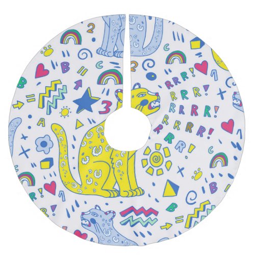 Childish Tiger and Rainbow Pattern Brushed Polyester Tree Skirt