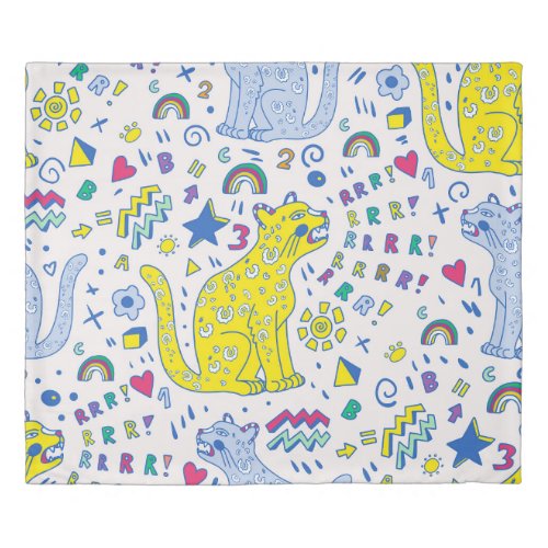 Childish Tiger and Rainbow Pattern Duvet Cover