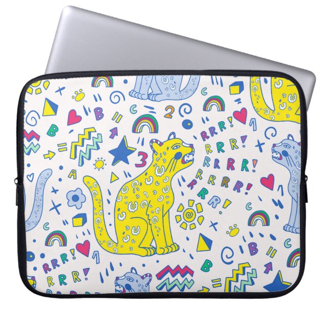 Childish Tiger and Rainbow Pattern Laptop Sleeve (Front)