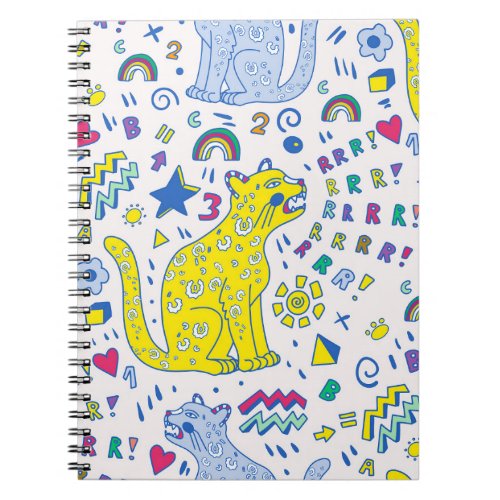 Childish Tiger and Rainbow Pattern Notebook