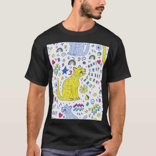 Childish Tiger and Rainbow Pattern T_Shirt