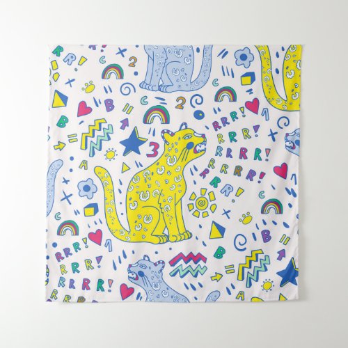 Childish Tiger and Rainbow Pattern Tapestry
