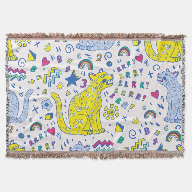 Childish Tiger and Rainbow Pattern Throw Blanket (Front)