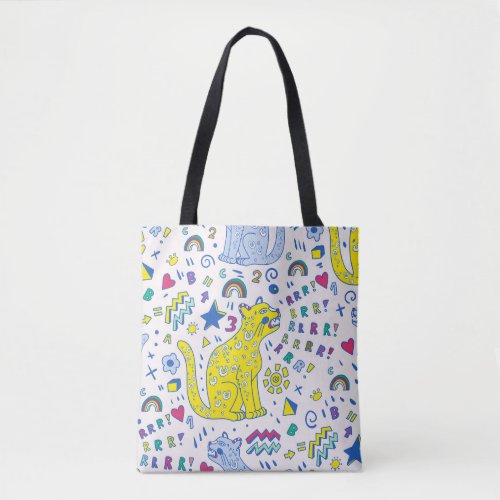 Childish Tiger and Rainbow Pattern Tote Bag
