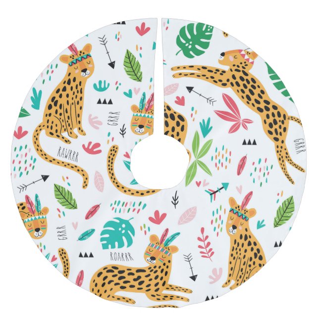 Childish Tribal Leopards Tropical Pattern Brushed Polyester Tree Skirt (Front)