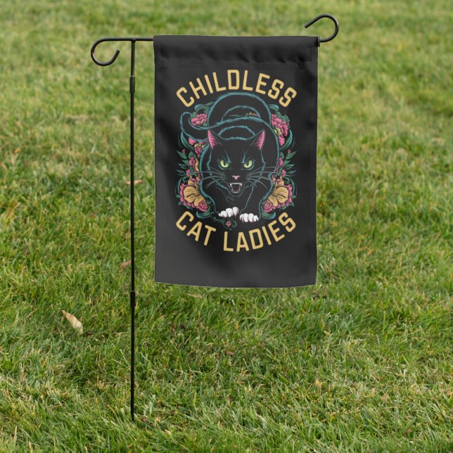 Childless Cat Ladies 2024 Feminist Garden Flag (In SItu)