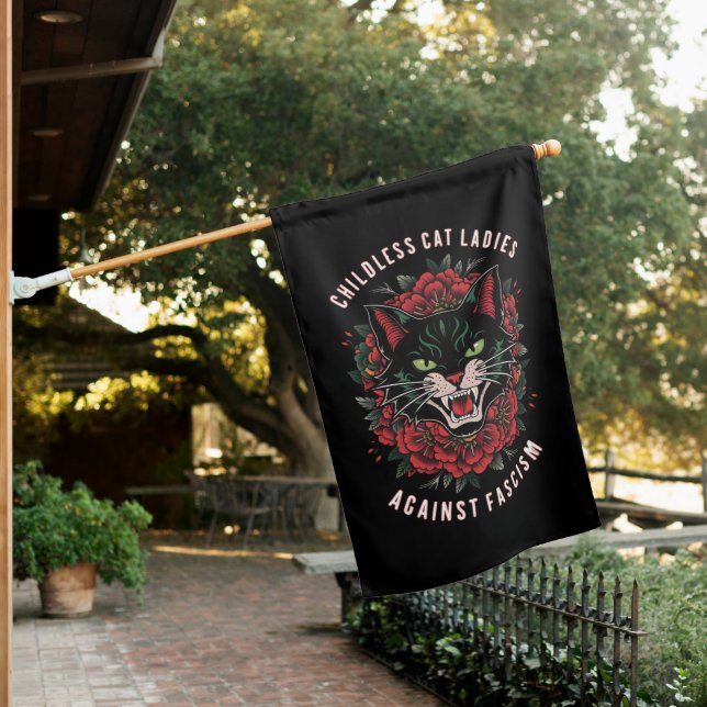 Childless Cat Ladies Against Fascism  House Flag (In SItu)