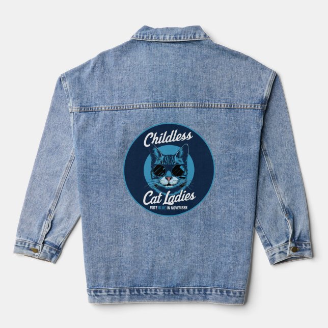 Childless Cat Ladies Vote Blue Democrats US 2024 Denim Jacket (Back)