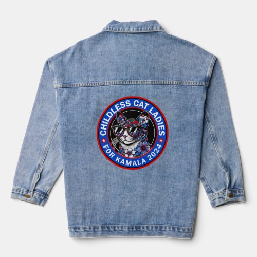 Childless Cat Ladies Vote Kamala US 2024 Dems  Denim Jacket