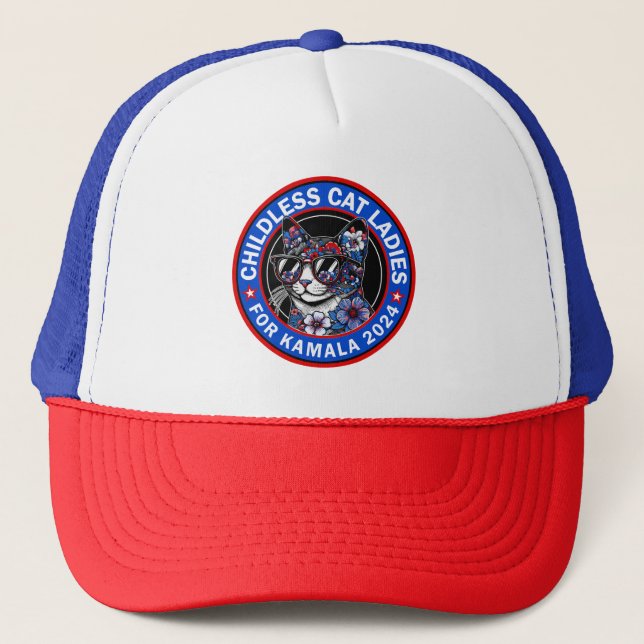 Childless Cat Ladies Vote Kamala US 2024 Dems  Trucker Hat (Front)