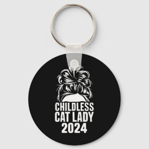 Childless Cat Lady 2024 Messy Bun American Flag Keychain