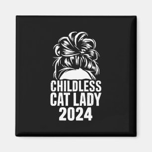 Childless Cat Lady 2024 Messy Bun American Flag Magnet
