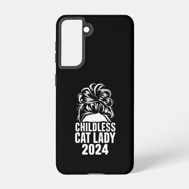 Childless Cat Lady 2024 Messy Bun American Flag  Samsung Galaxy Case (Back)