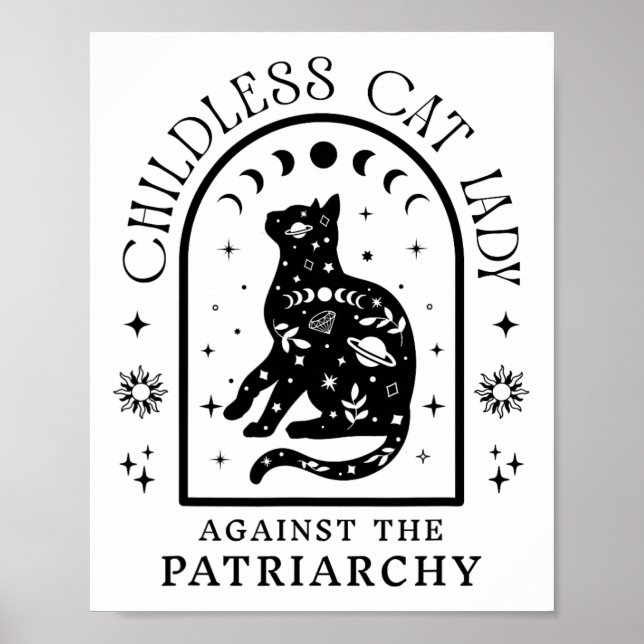 Childless Cat Lady Against Patriarchy Feminist Cat Poster (Front)
