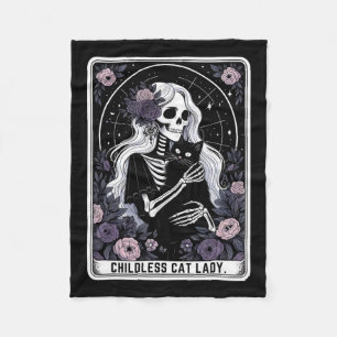 Childless Cat Lady Cute Gothic Skeleton Tarot Card Fleece Blanket