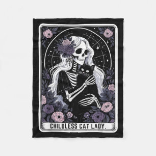 Childless Cat Lady Cute Gothic Skeleton Tarot Card Fleece Blanket