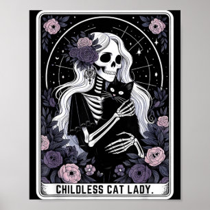 Childless Cat Lady Cute Gothic Skeleton Tarot Card Poster