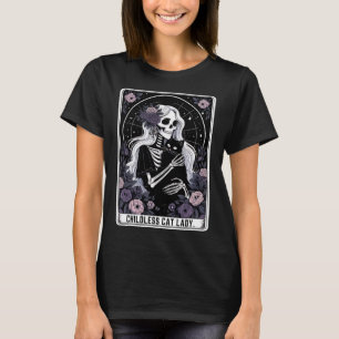 Childless Cat Lady Cute Gothic Skeleton Tarot Card T-Shirt