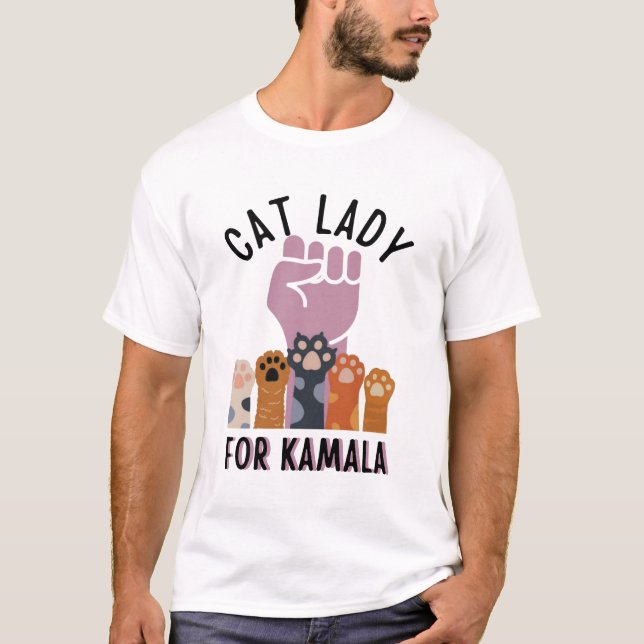 Childless Cat Lady For Kamala 2024 Harris Walz T-Shirt (Front)