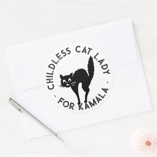 Childless Cat Lady for kamala funny black cat Classic Round Sticker (Envelope)