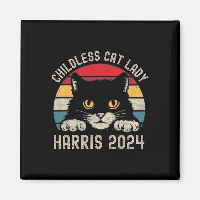 Childless Cat Lady For Kamala Harris 2024 Retro Bl Magnet (Front)