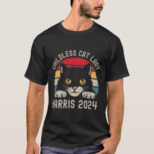 Childless Cat Lady For Kamala Harris 2024 Retro Bl T_Shirt