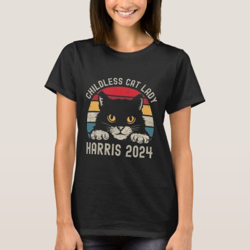 Childless Cat Lady For Kamala Harris 2024 Retro Bl T_Shirt