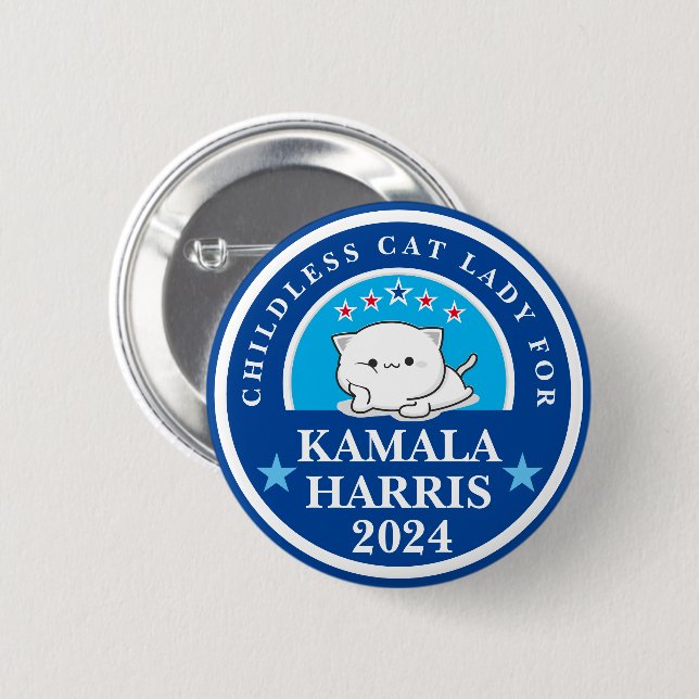 Childless Cat Lady for Kamala Harris Button (Front & Back)