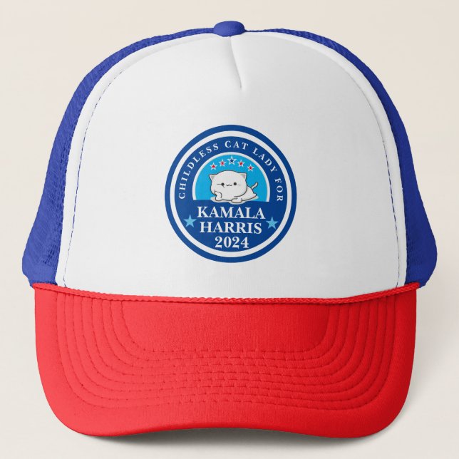 Childless Cat Lady for Kamala Harris Trucker Hat (Front)