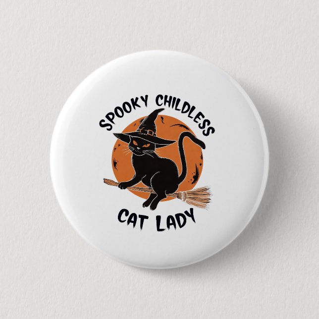 Childless Cat Lady Halloween Spooky Witch Election Button (Front)