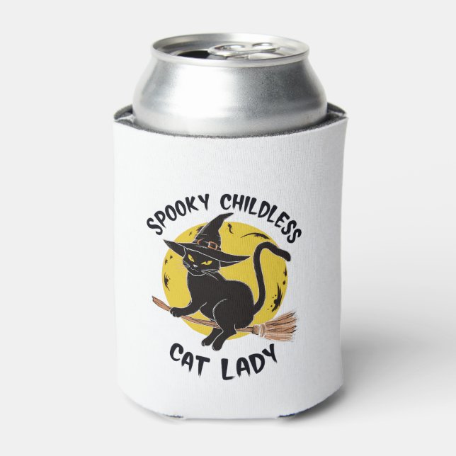 Childless Cat Lady Halloween Spooky Witch Election Can Cooler (Can Front)