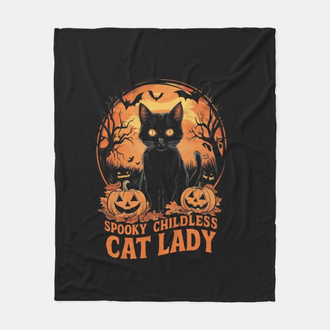 Childless Cat Lady Halloween Spooky Witch Election Fleece Blanket (Front)