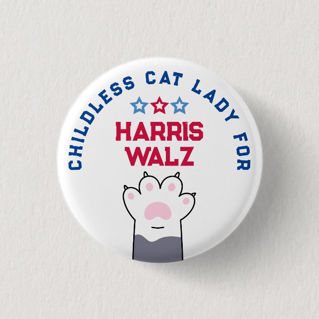 Childless Cat Lady Harris Walz 2024 Election Vote Button (Front)