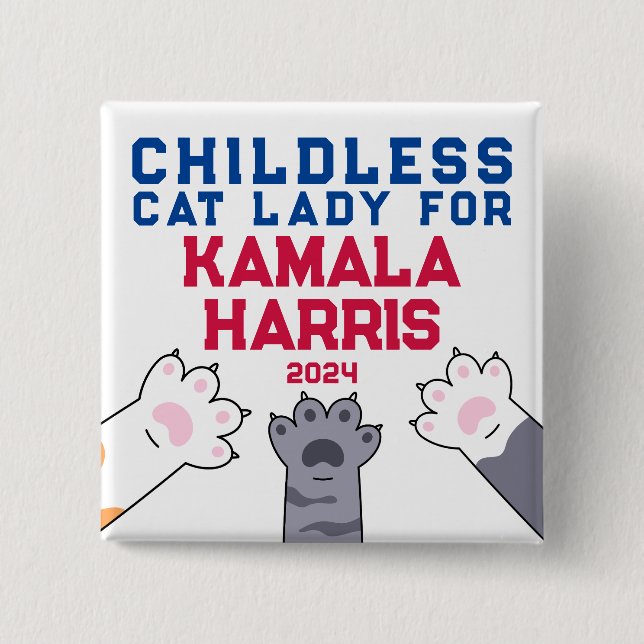 Childless Cat Lady Kamala Harris 2024 Cat Paws Button (Front)