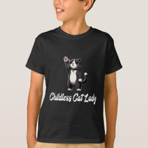 Childless Cat Lady -tuxedo Cat Raising Paw- Funny T-Shirt