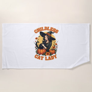 Childless cat lady witch - funny witchy black cat beach towel